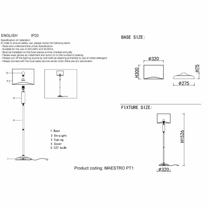 Торшер Crystal Lux Maestro PT1 Chrome