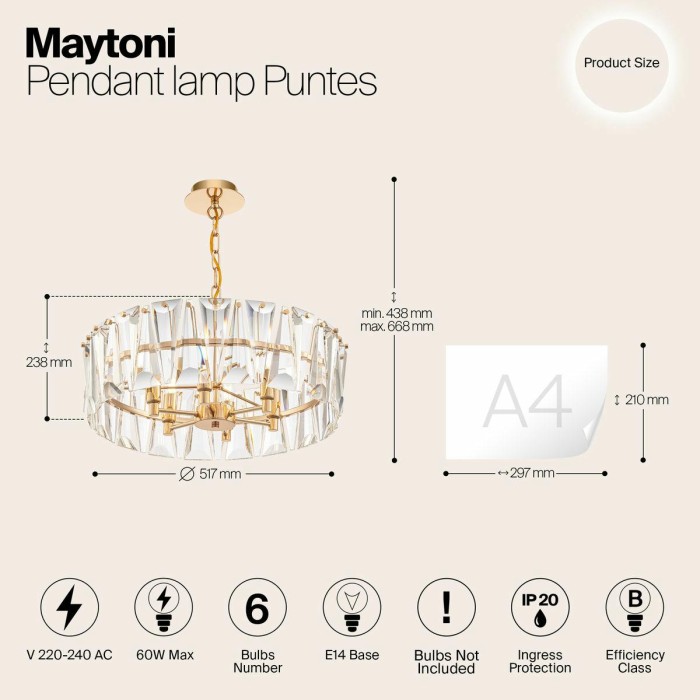 Подвесная люстра Maytoni Puntes MOD043PL-06G