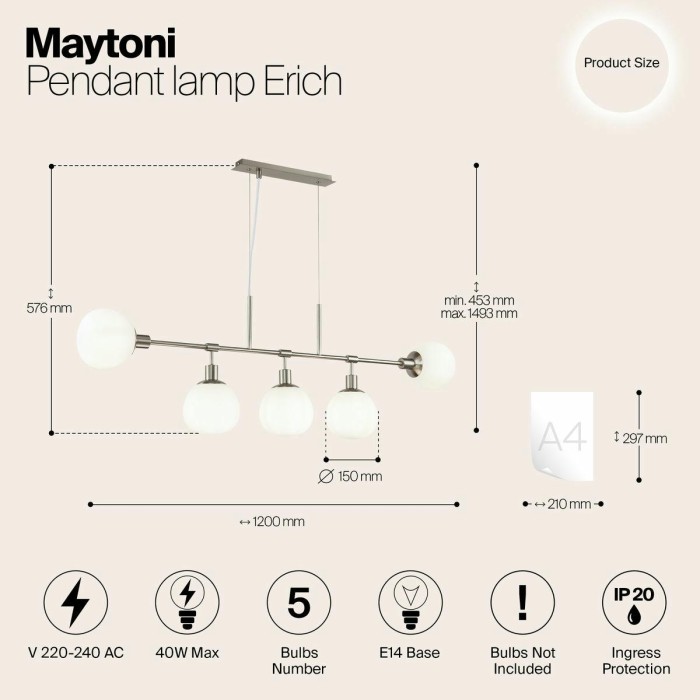 Подвесная люстра Maytoni Erich MOD221-PL-05-N