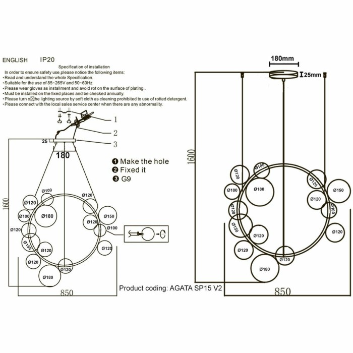 Подвесная люстра Crystal Lux Agata SP15 V2 Black/Transparente