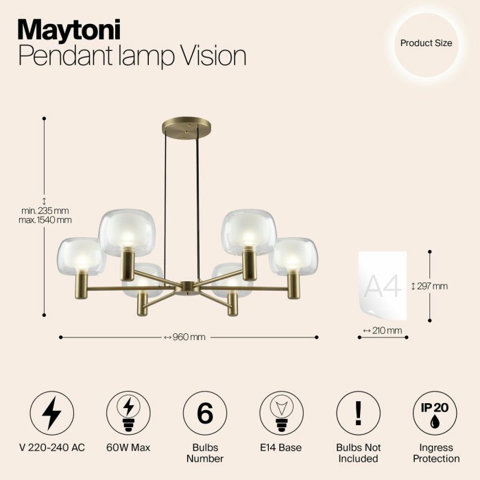 Подвесная люстра Maytoni Vision MOD411PL-06G
