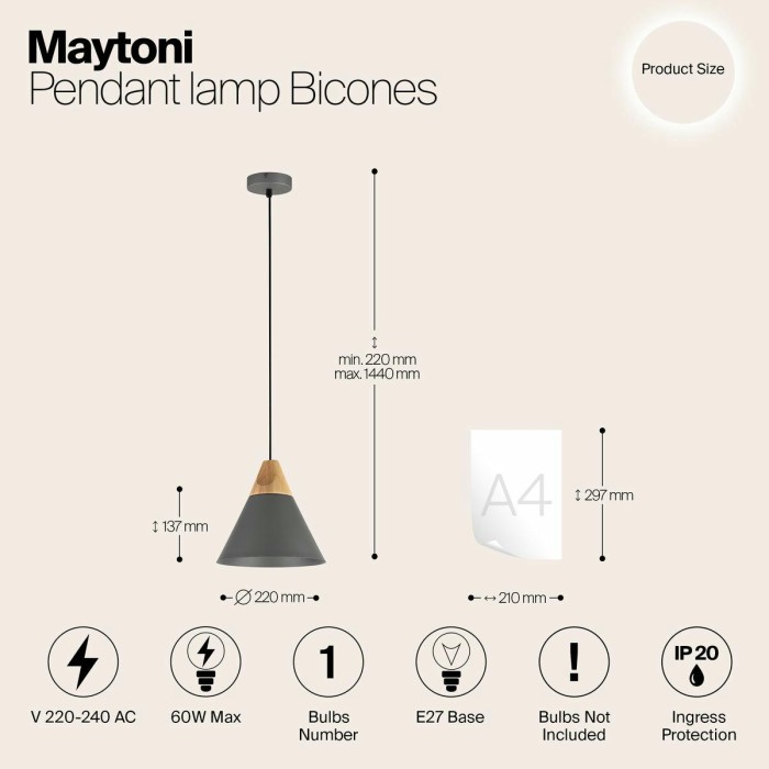 Подвесной светильник Maytoni Bicones P359-PL-220-C