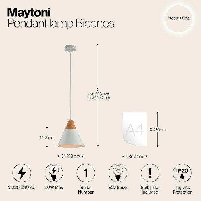 Подвесной светильник Maytoni Bicones P359-PL-01-W