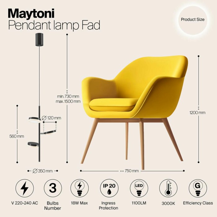 Подвесная светодиодная люстра Maytoni Fad MOD070PL-L18B3K