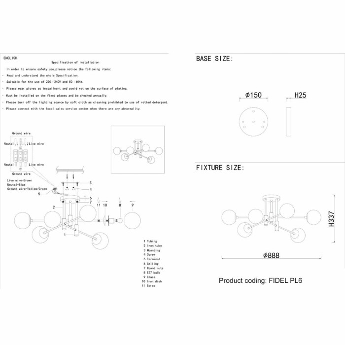 Потолочная люстра Crystal Lux Fidel PL6 Black